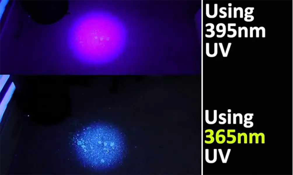 black light fluorescence effect under 365nm UV and 395nm UV