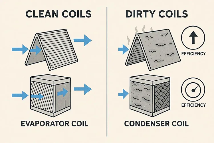 HVAC coil before and after UV light cleaning effect