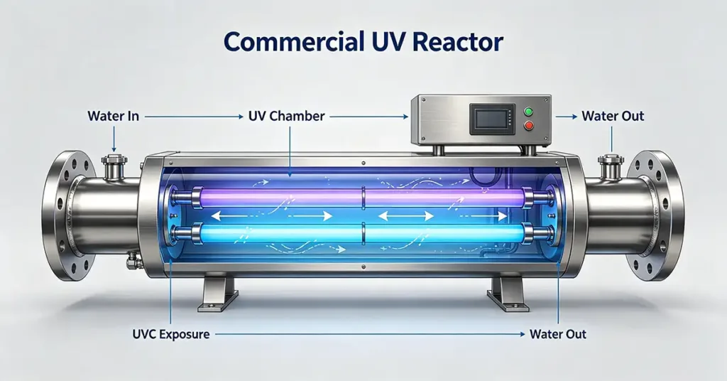 commercial UV water treatment systems with stainless steel UV reactor