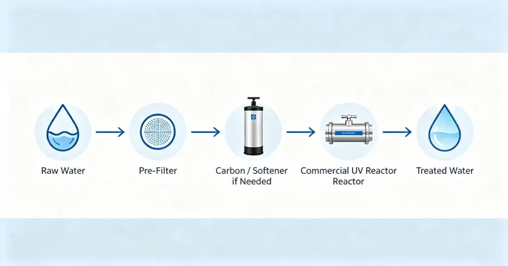 commercial UV water treatment systems with pre filtration process